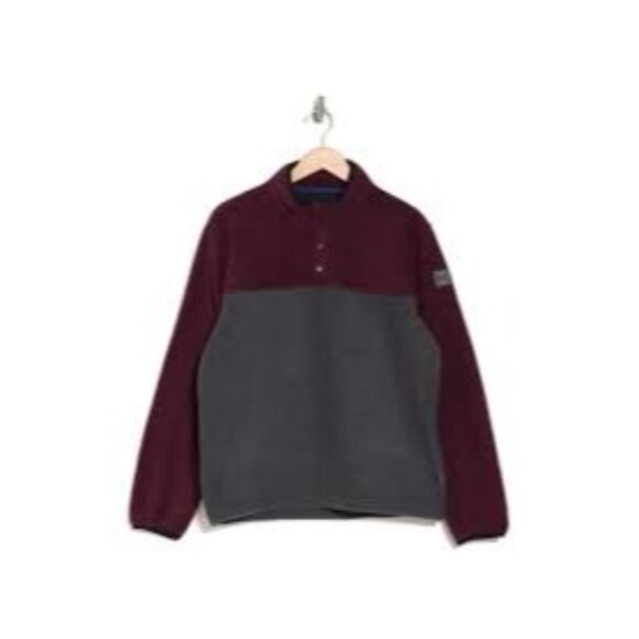 Hawke & Co. Mens Burgundy & Charcoal Quarter Snap Colorblock Pullover Fleece M - Picture 1 of 15
